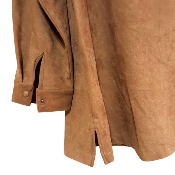 D & Co Women Faux Suede Button-Up Shirt Jacket with Pockets Brown Size L - Picture 5 of 7